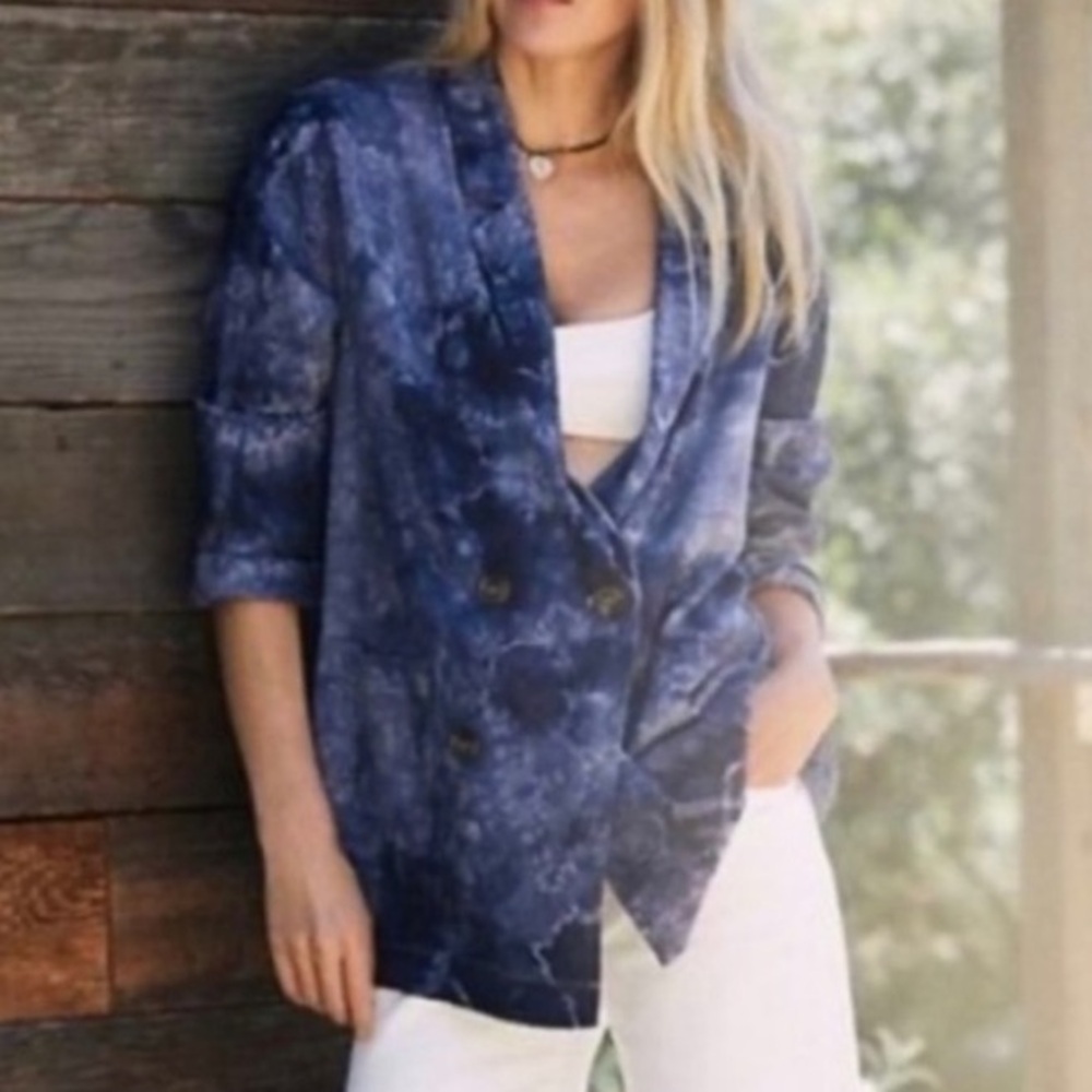 Anthropologie AMADI Hilde Oversized Blazer Tie Dye Boho Made in USA